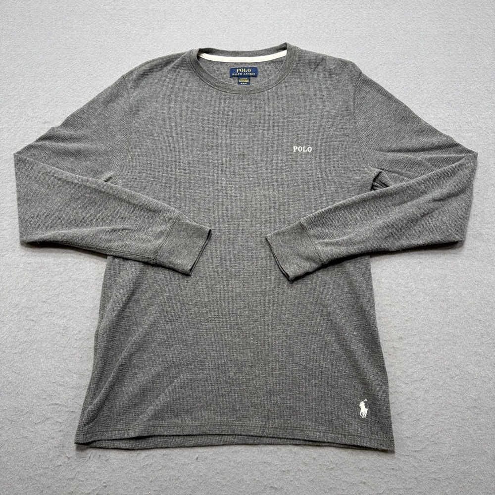 Polo Ralph Lauren Shirt Men's M Gray‎ Waffle Knit Thermal Long Sleeve Sleepwear